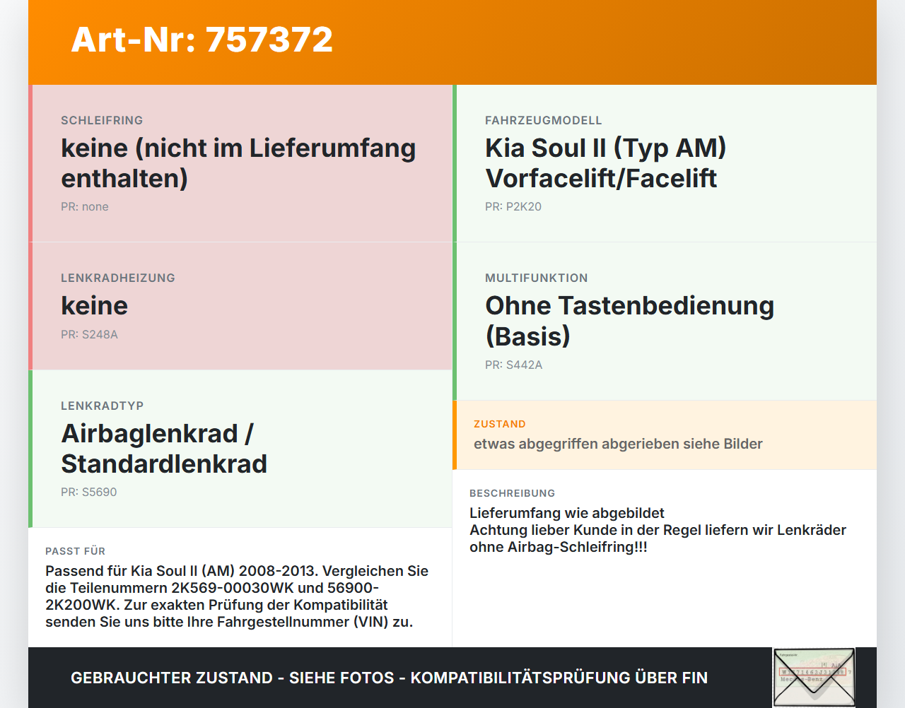 Kia Soul II AM 08-13 Lenkrad Airbaglenkrad Kia Soul II AM 08-13 07.05.2009 569002K200WK 2K56900030WK gebraucht Vorschau 3