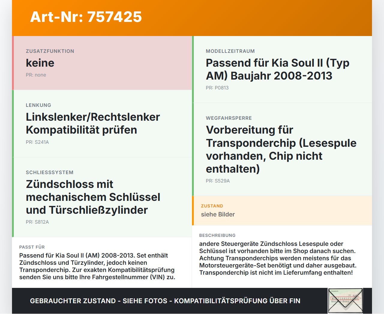 Kia Soul II AM 08-13 Zündschloss 1x Schlüssel Türschliesszylinder Kia Soul II AM 08-13 07.05.2009 gebraucht Vorschau 3