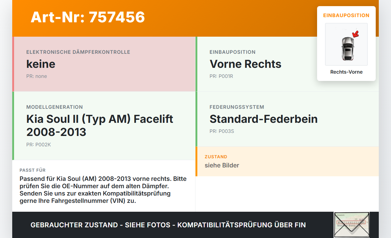 Kia Soul II AM 08-13 Stossdämpfer Federbein Vorne Rechts Kia Soul II AM 08-13 07.05.2009 gebraucht Vorschau 3