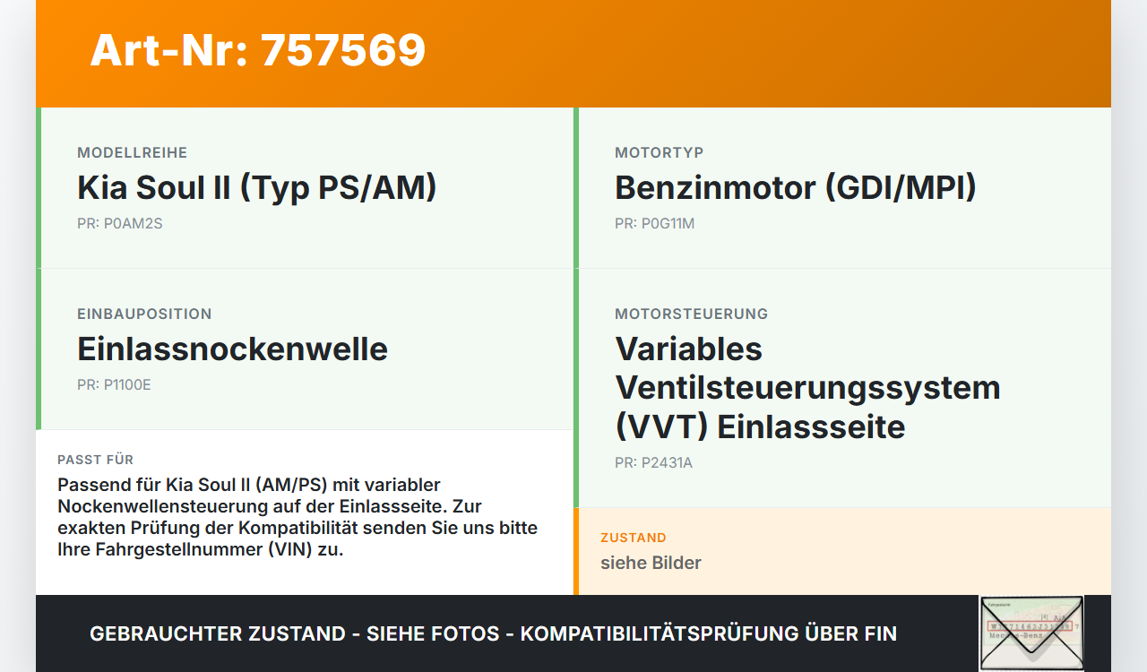 Kia Soul II AM 08-13 1,6 93KW G4FC R49H Nockenwellenverstellung Nockenwelle Verstellung Einlass Kia Soul II AM... Vorschau 3