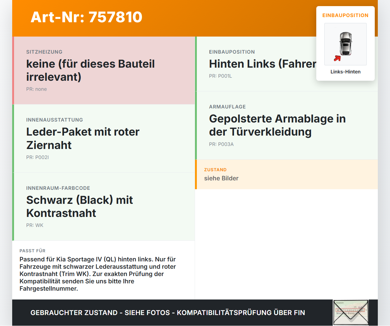 Kia Sportage IV QL 18-21 Blende Innen Armablage Links Hinten für Türverkleidung rote Naht Kia Sportage IV QL 18-21... Vorschau 3