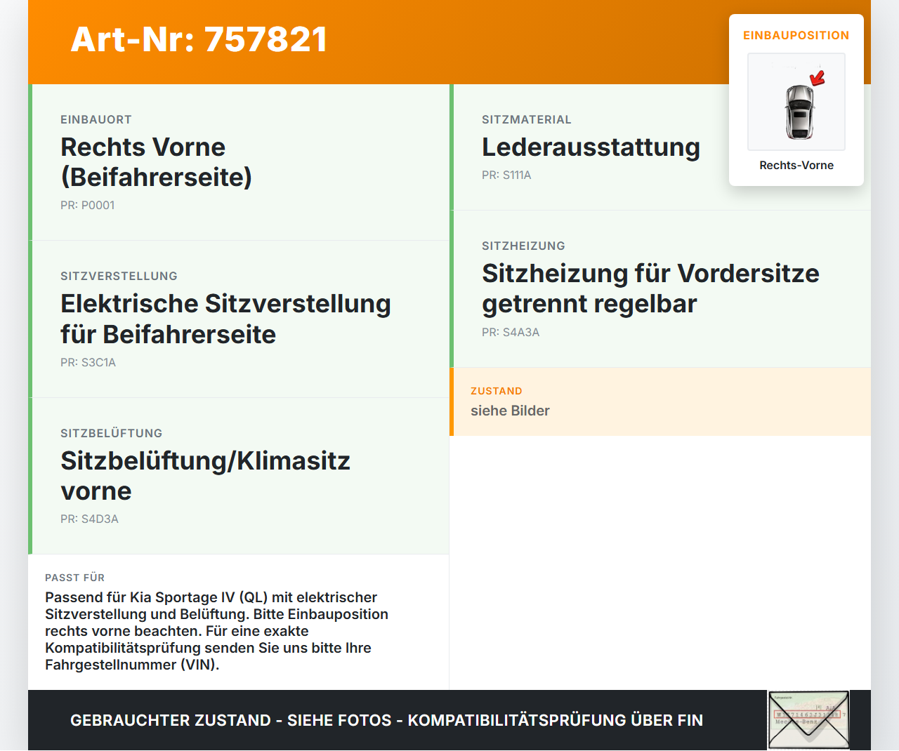 Kia Sportage IV QL 18-21 Stellmotor für Elektr. Sitzverstellung Rechts Vorne Kia Sportage IV QL 18-21 03.01.2019... Vorschau 3