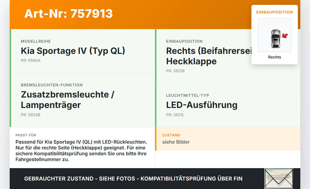 Kia Sportage IV QL 18-21 1,6 130KW Leuchtmittel Lampenträger LED für Bremsleuchte Klappe Rechts Kia Sportage IV QL... Vorschau 3
