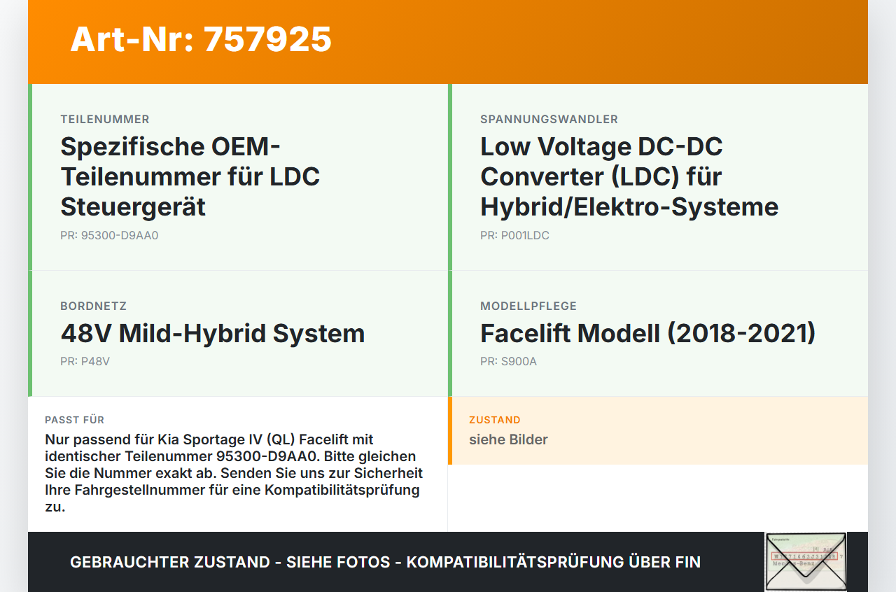 Kia Sportage IV QL 18-21 Steuergerät ECU Modul SG LDC Kia Sportage IV QL 18-21 03.01.2019 95300-D9AA0 gebraucht Vorschau 3