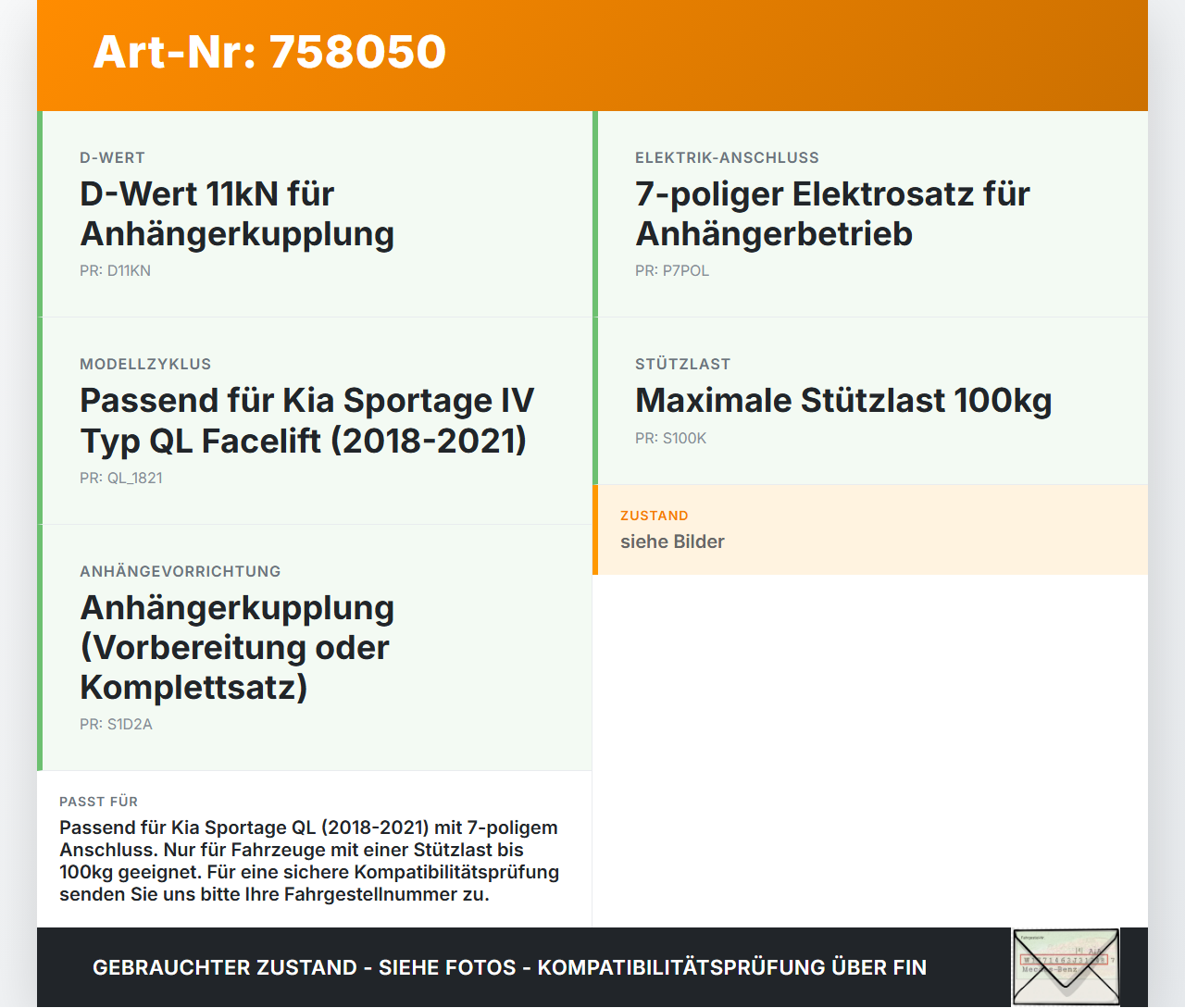 Kia Sportage IV QL 18-21 Elektrosatz für Anhängerkupplung 7pol D=11kN S=100kg Kia Sportage IV QL 18-21 03.01.2019... Vorschau 3