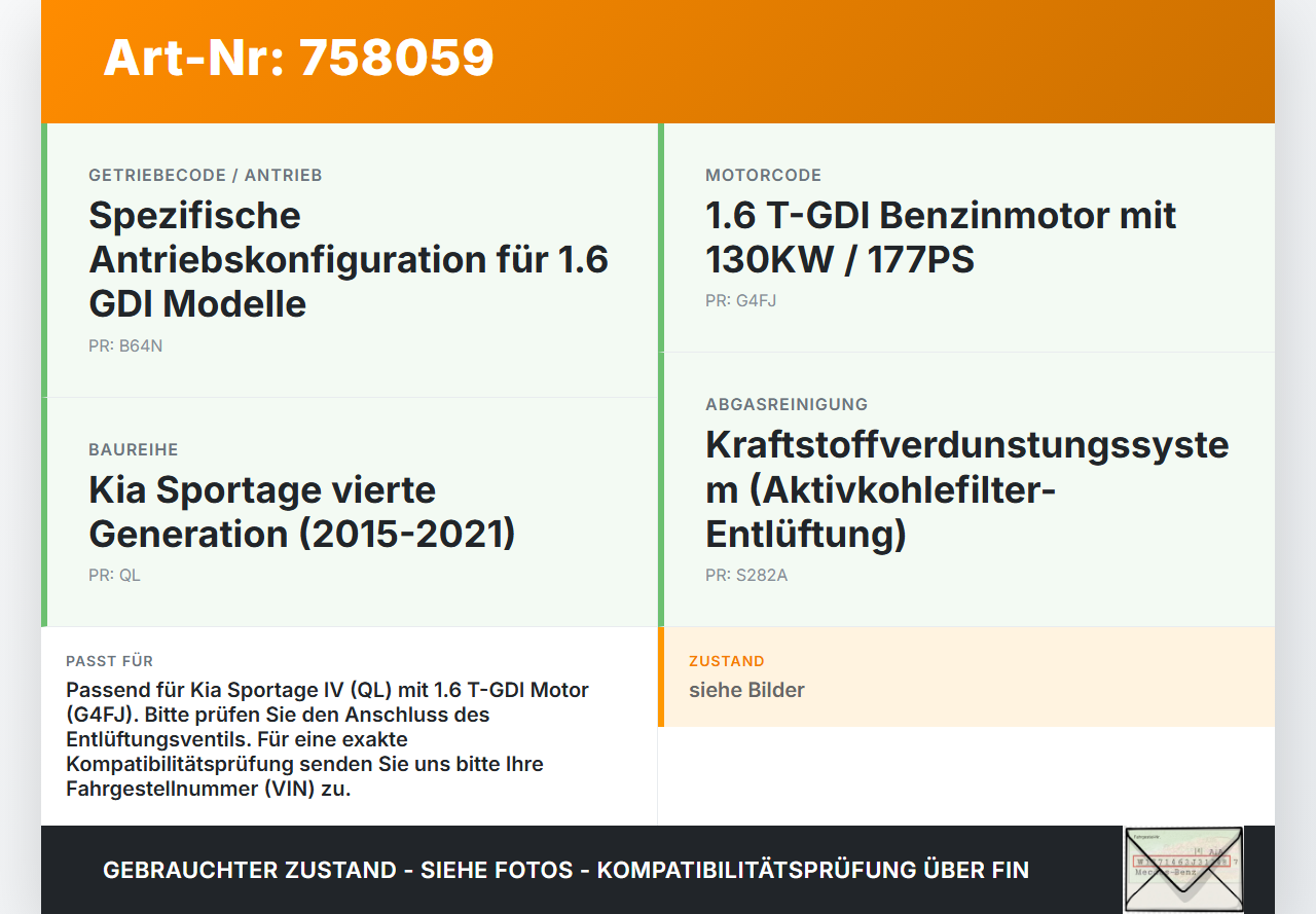 Kia Sportage IV QL 18-21 1,6 130KW G4FJ B64N Ventil Entlüftungsventil Kia Sportage IV QL 18-21 03.01.2019 gebraucht Vorschau 3