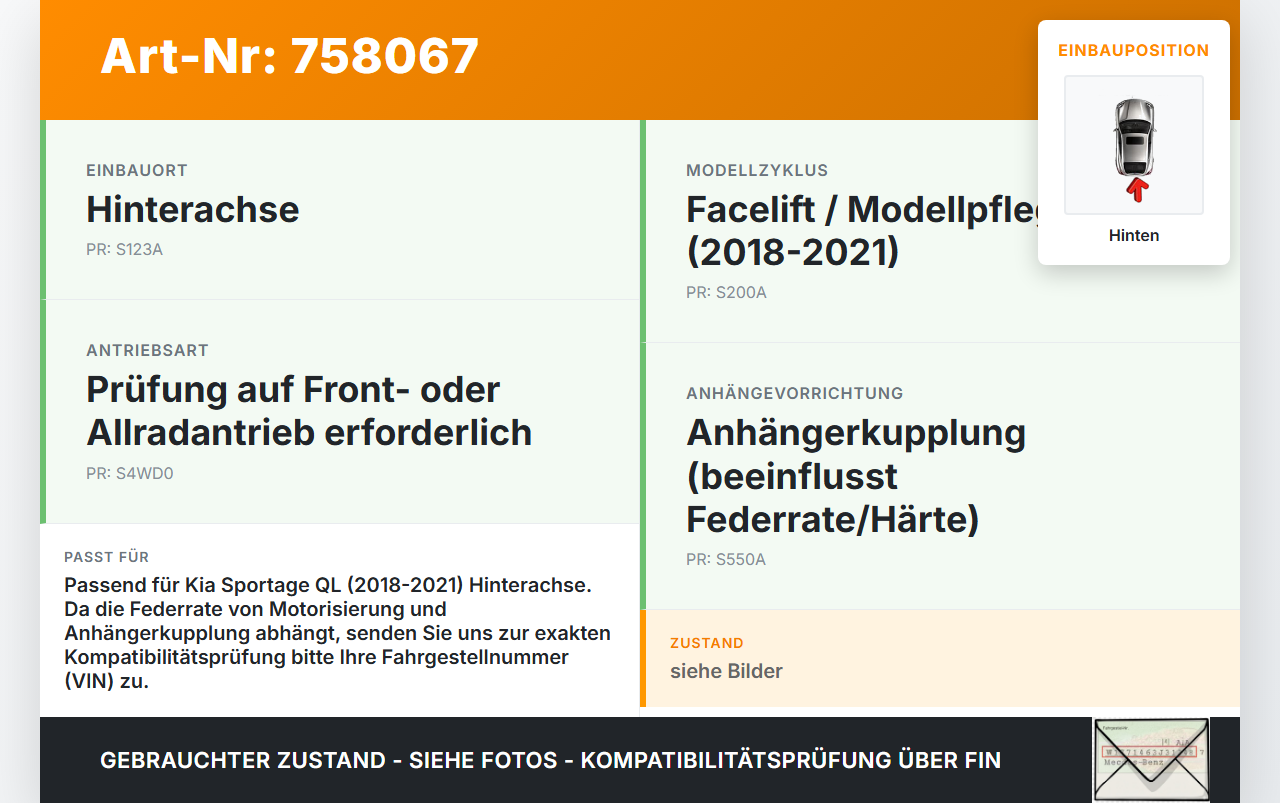 Kia Sportage IV QL 18-21 Beide Feder Federn Hinten Kia Sportage IV QL 18-21 03.01.2019 gebraucht Vorschau 3