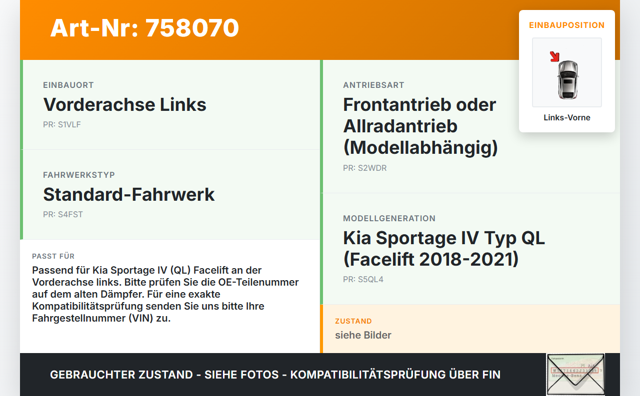 Kia Sportage IV QL 18-21 Stossdämpfer Federbein Vorne Links Kia Sportage IV QL 18-21 03.01.2019 gebraucht Vorschau 3