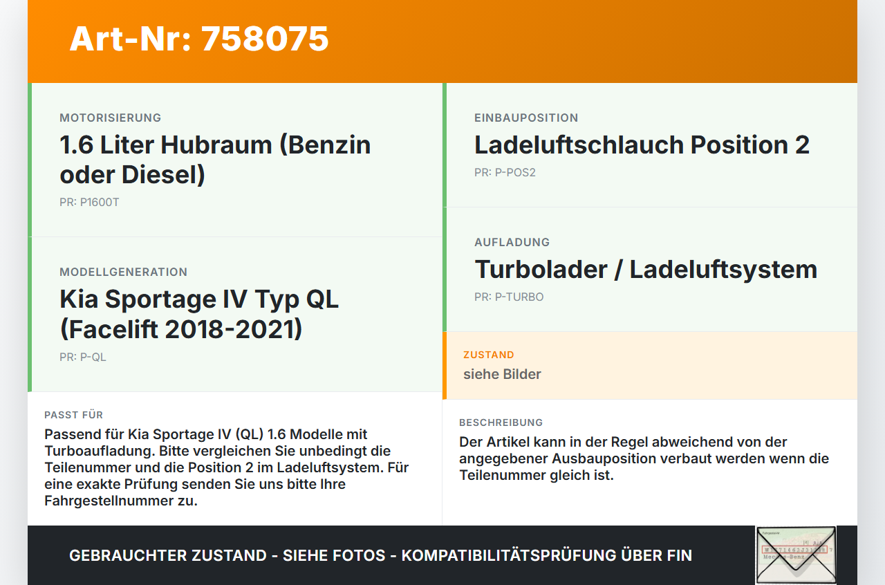 Kia Sportage IV QL 18-21 1,6 130KW Ansaugrohr Ladeluftschlauch Luftschlauch Pos.2 Kia Sportage IV QL 18-21... Vorschau 3