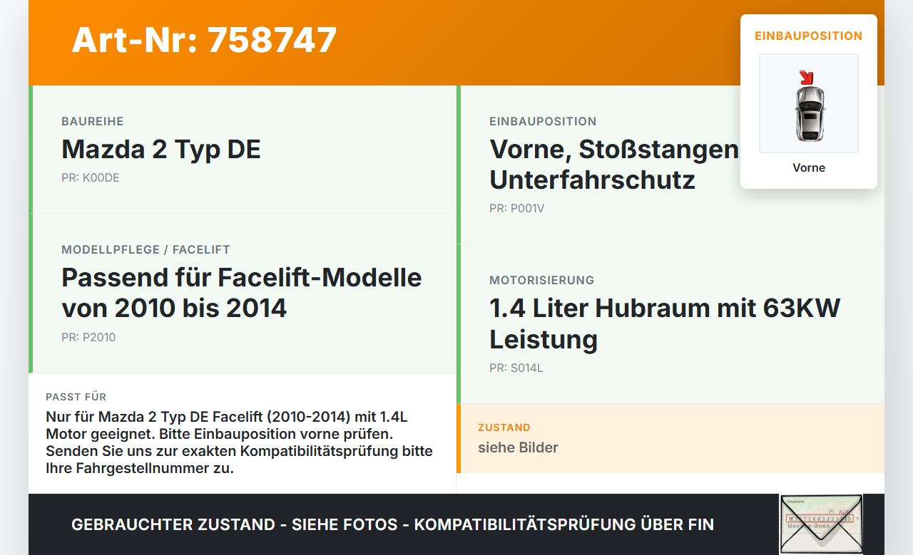 Mazda 2 DE 10-14 1,4 63KW Unterfahrschutz Vorne Lippe Mazda 2 DE 10-14 31.05.2010 gebraucht Vorschau 3