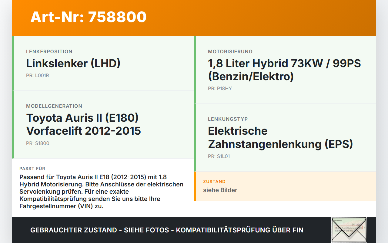 Toyota Auris II E18 12-15 Benzin/1,8 Hybrid 73KW Zahnstange Kraftwelle Toyota Auris II E18 12-15 23.10.2013 gebraucht Vorschau 3