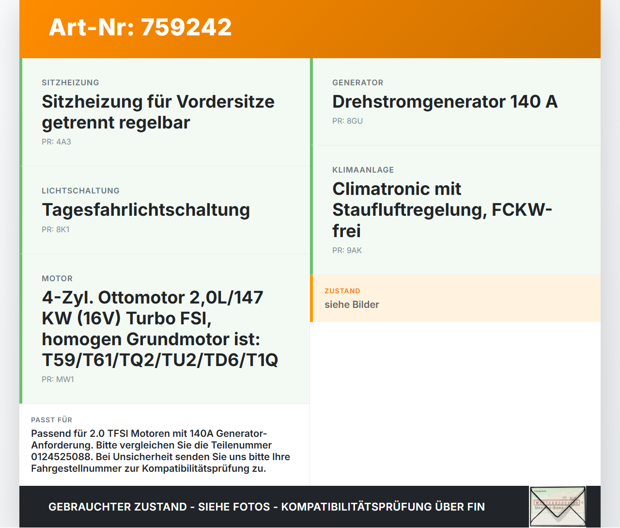 VW EOS 1F 06-10 TFSI 2,0 147KW Lichtmaschine Generator 140A 14V VW EOS 1F 06-10 25.05.2009 06B903016AB 0124525088... Vorschau 3