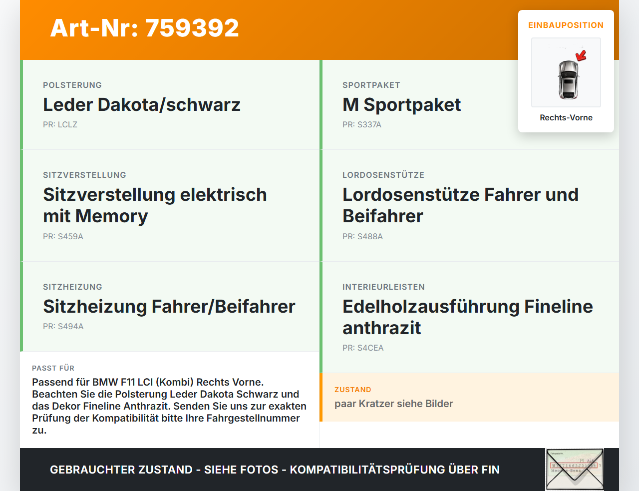 BMW F11 LCI 535d 13-17 Kombi Türverkleidung Türpappe Rechts Vorne BMW F11 LCI 535d 13-17 16.10.2014 gebraucht Vorschau 3