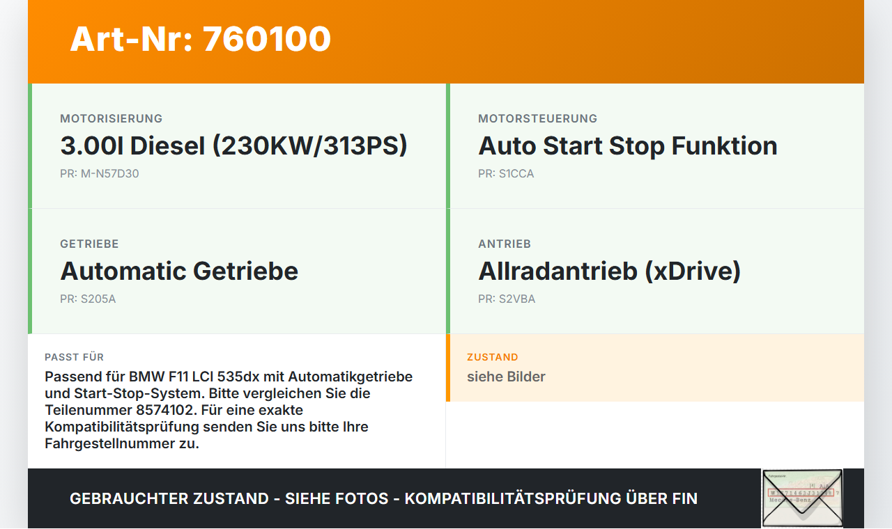 BMW F11 LCI 535d 13-17 3,0dx 230KW Autom Anlasser Starter BMW F11 LCI 535d 13-17 16.10.2014 8574102... Vorschau 3