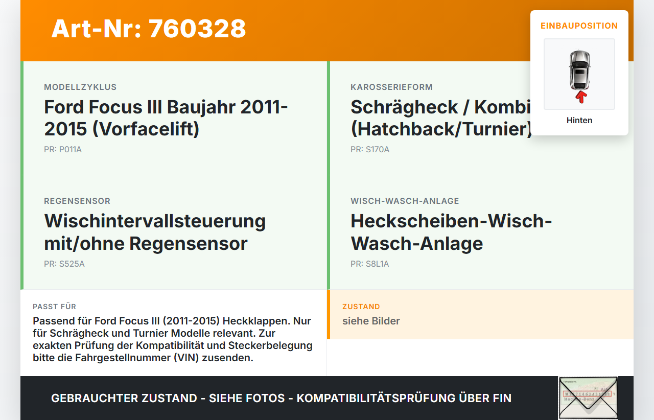 Ford Focus III 11-15 Kombi Wischermotor Scheibenwischermotor Hinten Heckwischermotor Ford Focus III 11-15... Vorschau 3