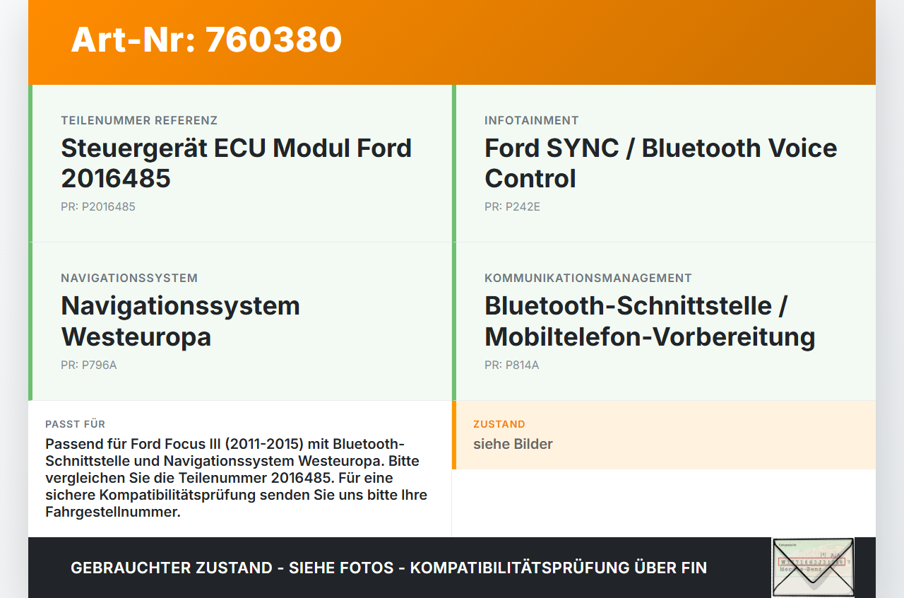 Ford Focus III 11-15 Steuergerät ECU Modul Bluetooth Interface SG Ford Focus III 11-15 04.06.2013 AM5T-14D212-AD... Vorschau 3