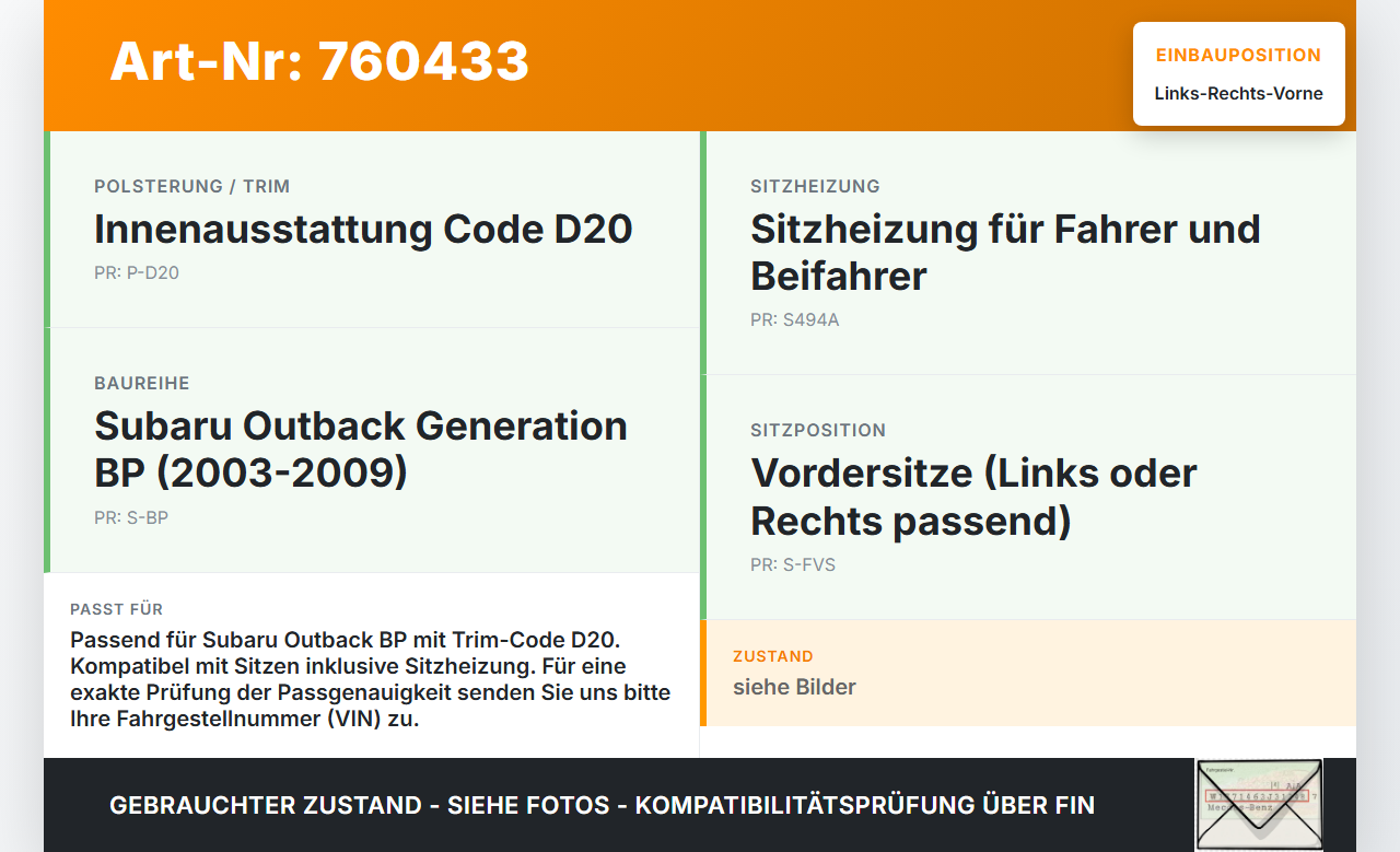 Subaru Outback BP 03-08 Kopfstütze für Fahrer Sitz Rechts oder Links Vorne Subaru Outback BP 03-08 01.02.2005 gebraucht Vorschau 3