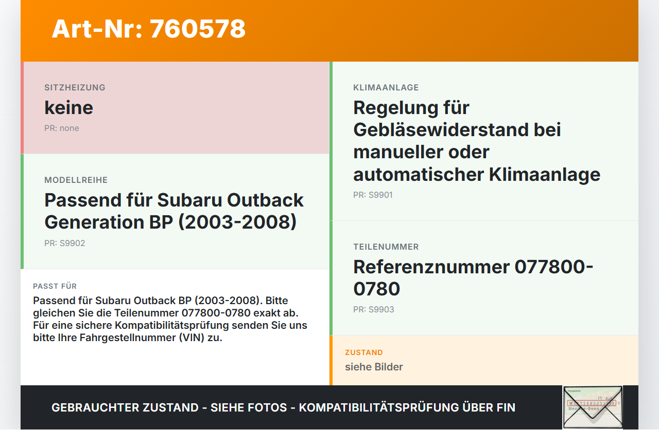 Subaru Outback BP 03-08 Widerstand Gebläse Lüfter Subaru Outback BP 03-08 01.02.2005 077800-0780 gebraucht Vorschau 3