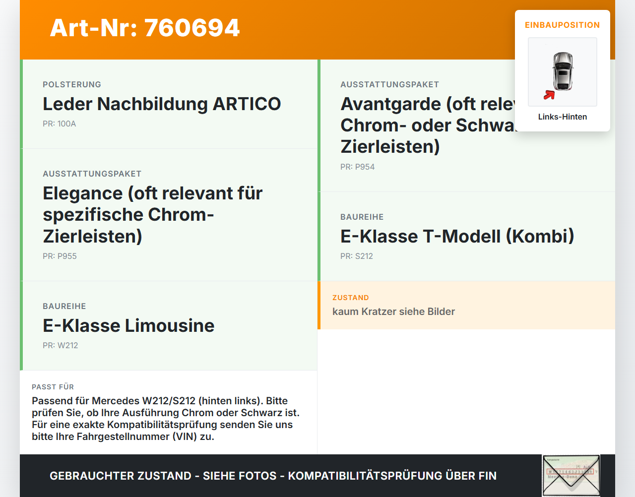 Mercedes W212 S212 E200 09-13 Leiste für Tür Scheibendichtung Links Hinten Mercedes W212 S212 E200 09-13 23.02.2012... Vorschau 3