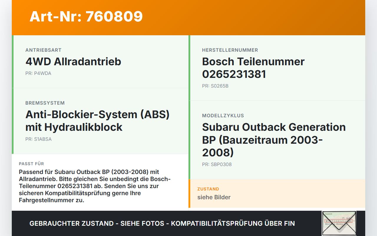 Subaru Outback BP 03-08 ABS Steuergerät Aggregat Hydraulikblock Subaru Outback BP 03-08 01.02.2005 0265231381 gebraucht Vorschau 3