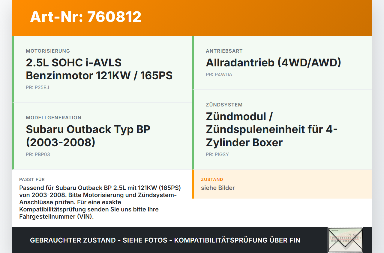 Subaru Outback BP 03-08 2,5 121KW Zündmodul Subaru Outback BP 03-08 01.02.2005 gebraucht Vorschau 3