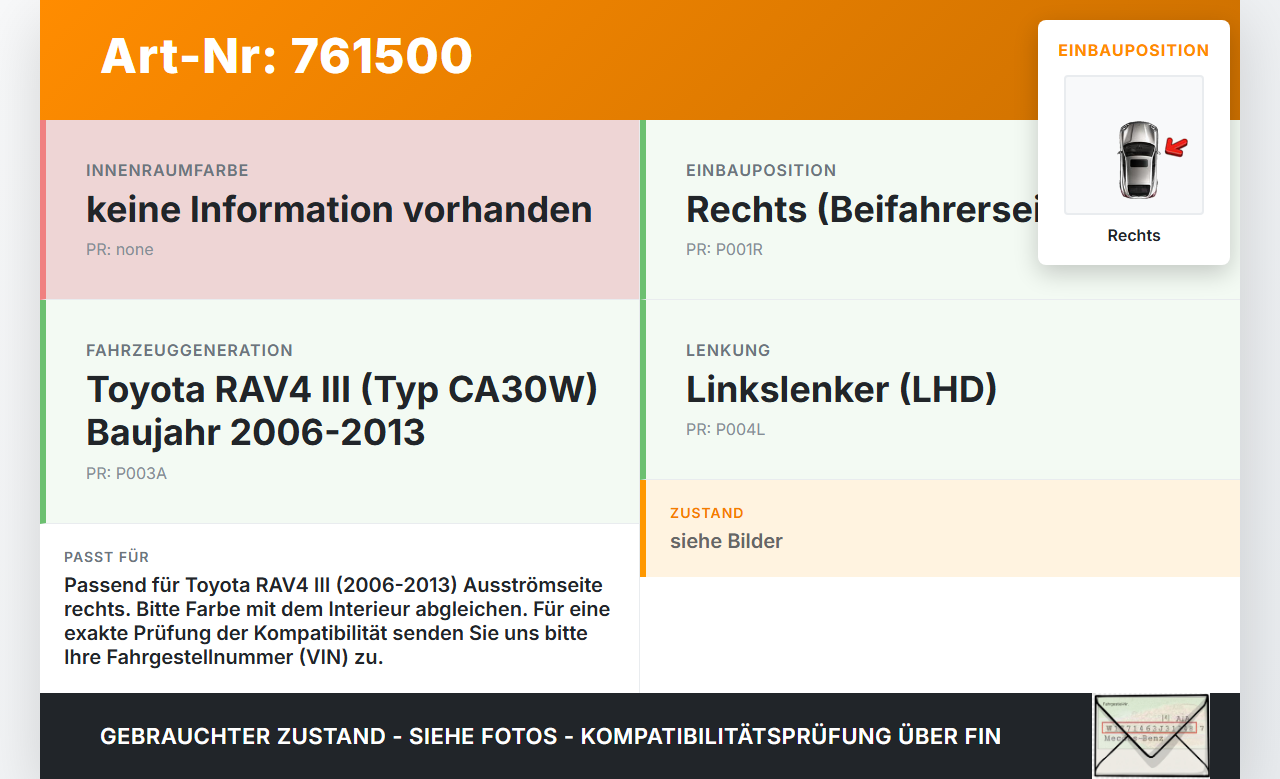 Toyota RAV4 III CA30W 06-13 Luftdusche Luftdüse Rechts Toyota RAV4 III CA30W 06-13 29.03.2007 gebraucht Vorschau 3