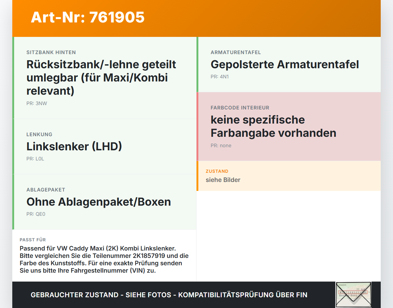 VW Caddy Maxi 2K 03-10 Kombi Ablagefach Staufach Fach VW Caddy Maxi 2K 03-10 24.06.2009 2K1857919 gebraucht Vorschau 3