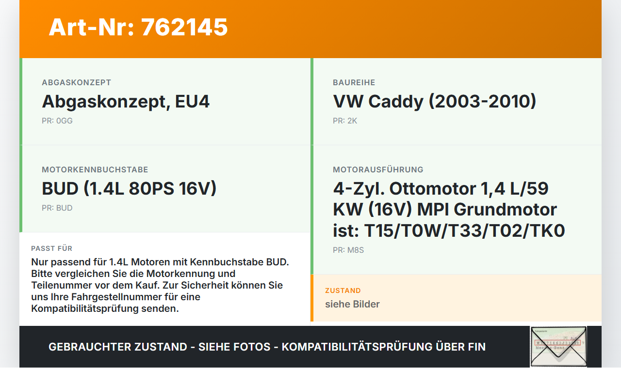 VW Caddy Maxi 2K 03-10 1,4 59KW BUD Kurbelwelle VW Caddy Maxi 2K 03-10 24.06.2009 - gebraucht Vorschau 3