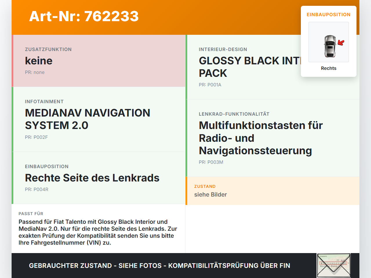 Fiat Talento 296 16-21 Lenkradschalter Multifunktionstasten Schalter für Lenkrad Rechts Fiat Talento 296 16-21... Vorschau 3