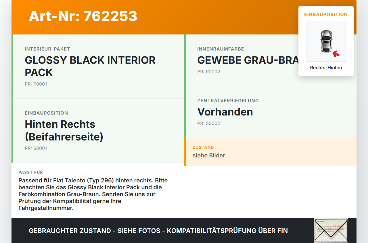 Fiat Talento 296 16-21 Griff Griffmuschel Türgriff Innen Rechts Hinten Fiat Talento 296 16-21 03.10.2018 gebraucht Vorschau 3