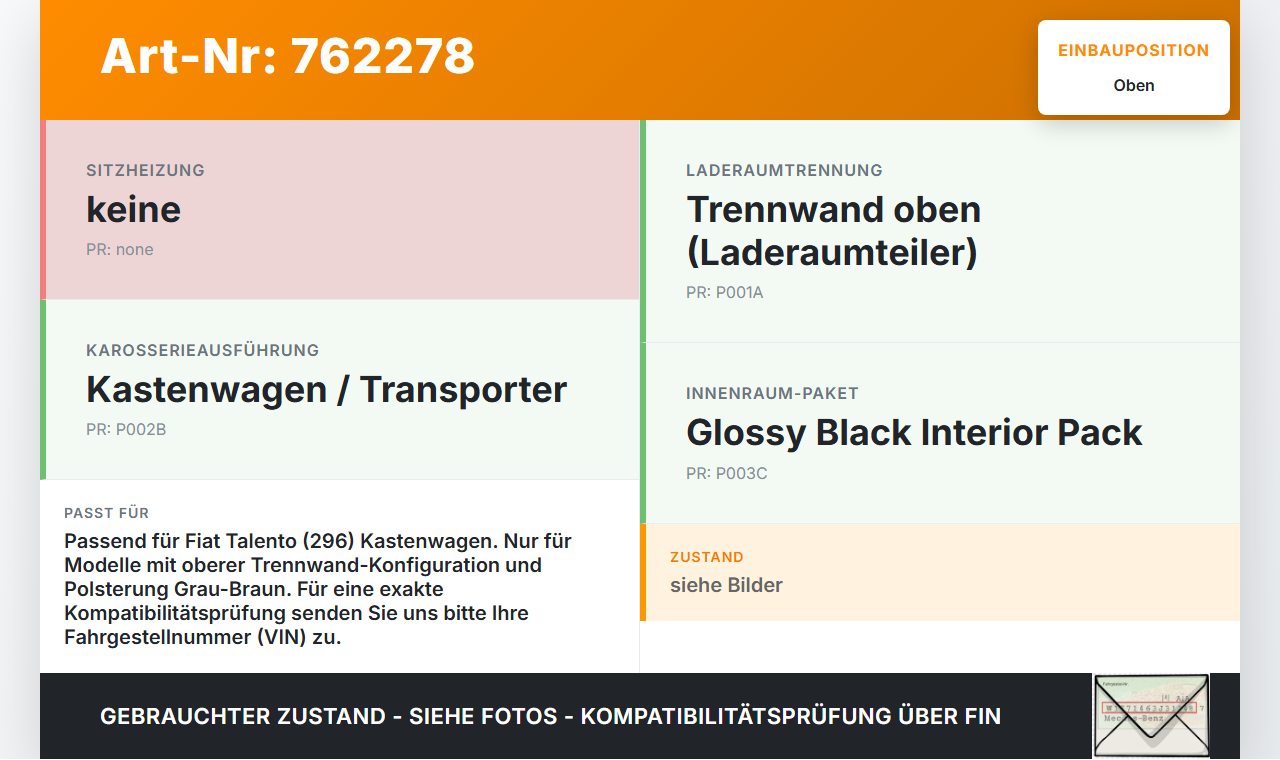 Fiat Talento 296 16-21 Trennwand Abtrennung Laderaumteiler Oben Fiat Talento 296 16-21 03.10.2018 gebraucht Vorschau 3
