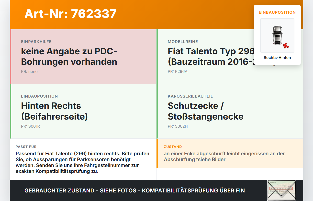 Fiat Talento 296 16-21 Blende Verkleidung Schutzecke für Stoßstange Hinten Rechts Fiat Talento 296 16-21 03.10.2018... Vorschau 3