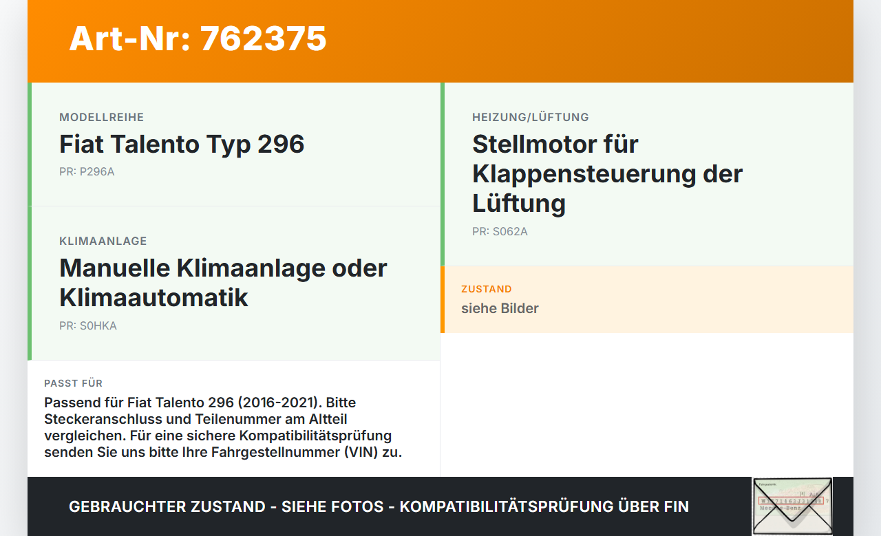 Fiat Talento 296 16-21 Stellmotor für Klappensteuerung Fiat Talento 296 16-21 03.10.2018 gebraucht Vorschau 3