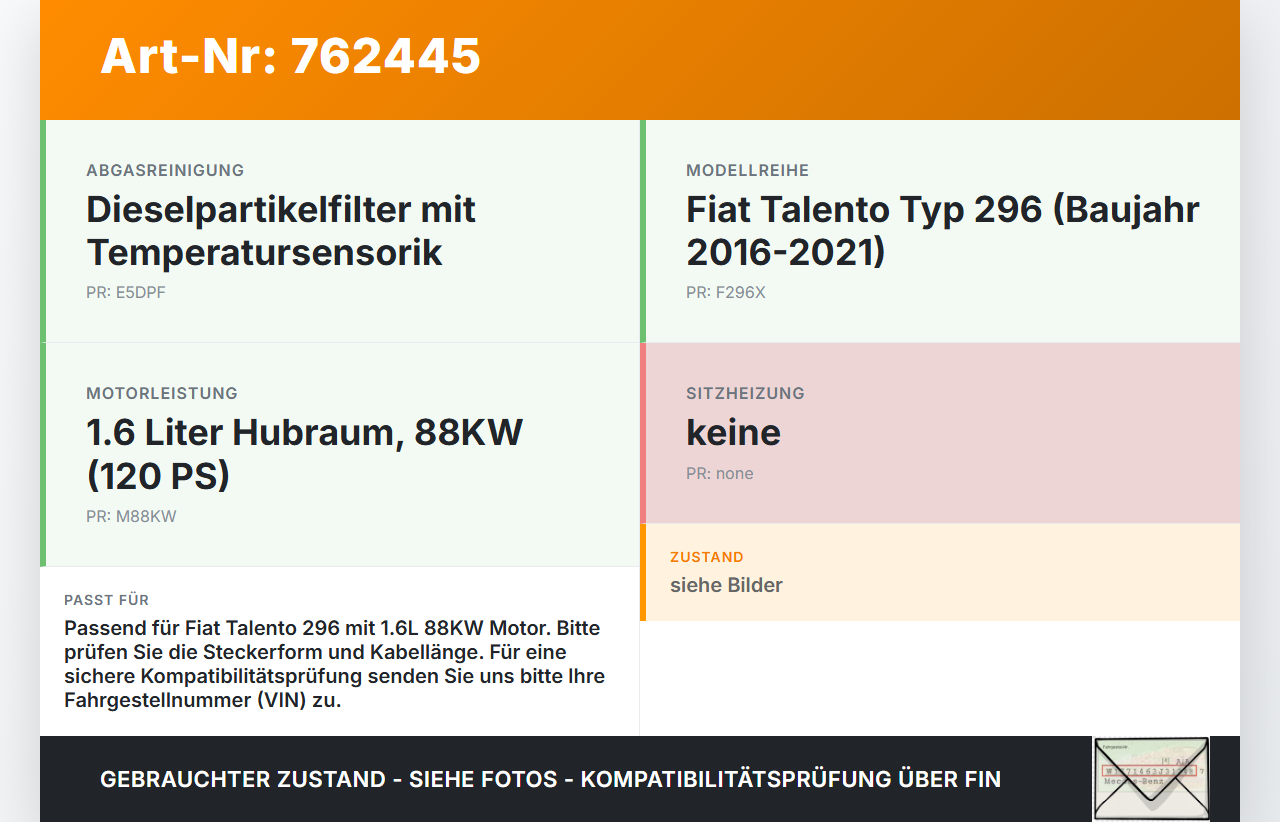 Fiat Talento 296 16-21  1,6 88KW Sensor Abgastemperatursensor Abgassonde Fiat Talento 296 16-21 03.10.2018 gebraucht Vorschau 3
