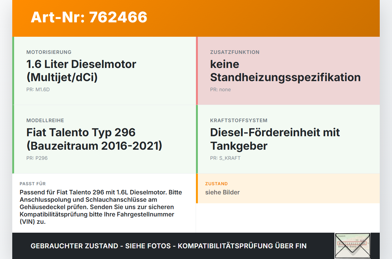 Fiat Talento 296 16-21  1,6 88KW Kraftstoffpumpe Kraftstoff Förderpumpe Tankgeber Fiat Talento 296 16-21 03.10.2018... Vorschau 3