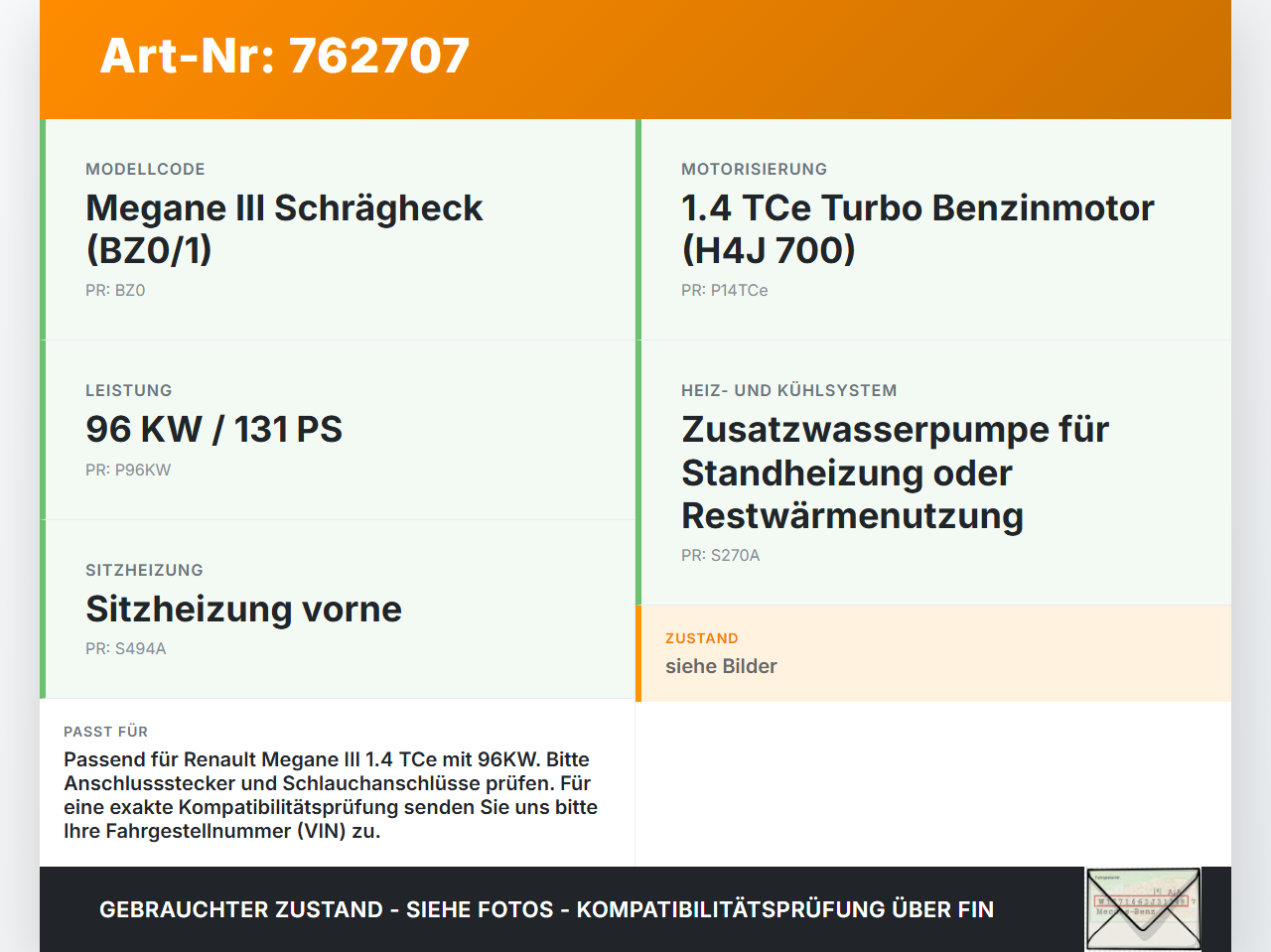 Renault Megane III BZ0 GT 10-12 TCe 1,4 96KW Umwelzpumpe Heizung Pumpe Renault Megane III BZ0 GT 10-12 27.08.2010... Vorschau 3