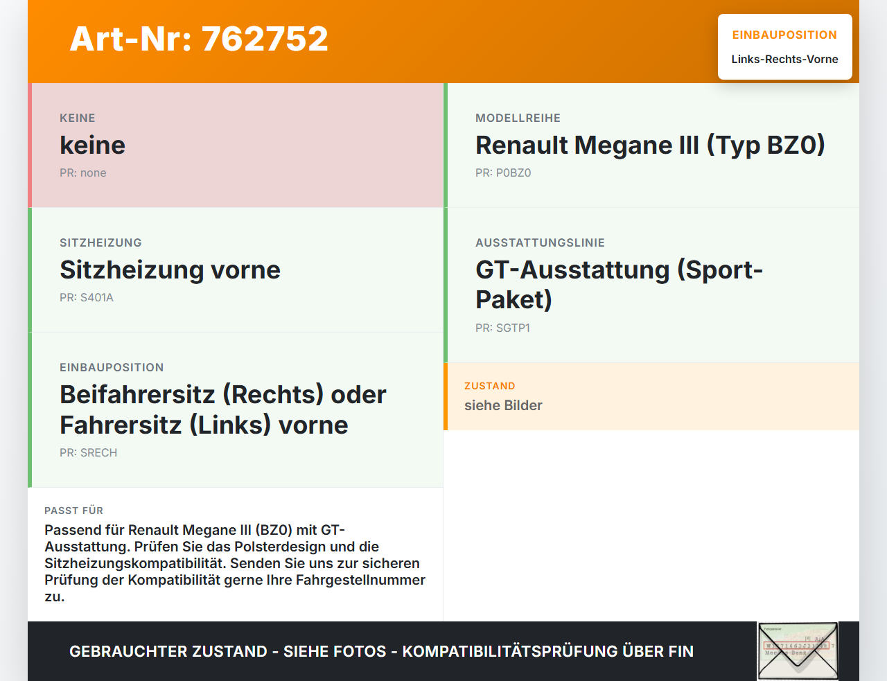 Renault Megane III BZ0 GT 10-12 Lim GT Kopfstütze für Beifahrer Sitz Rechts oder Links Vorne Renault Megane III BZ0... Vorschau 3
