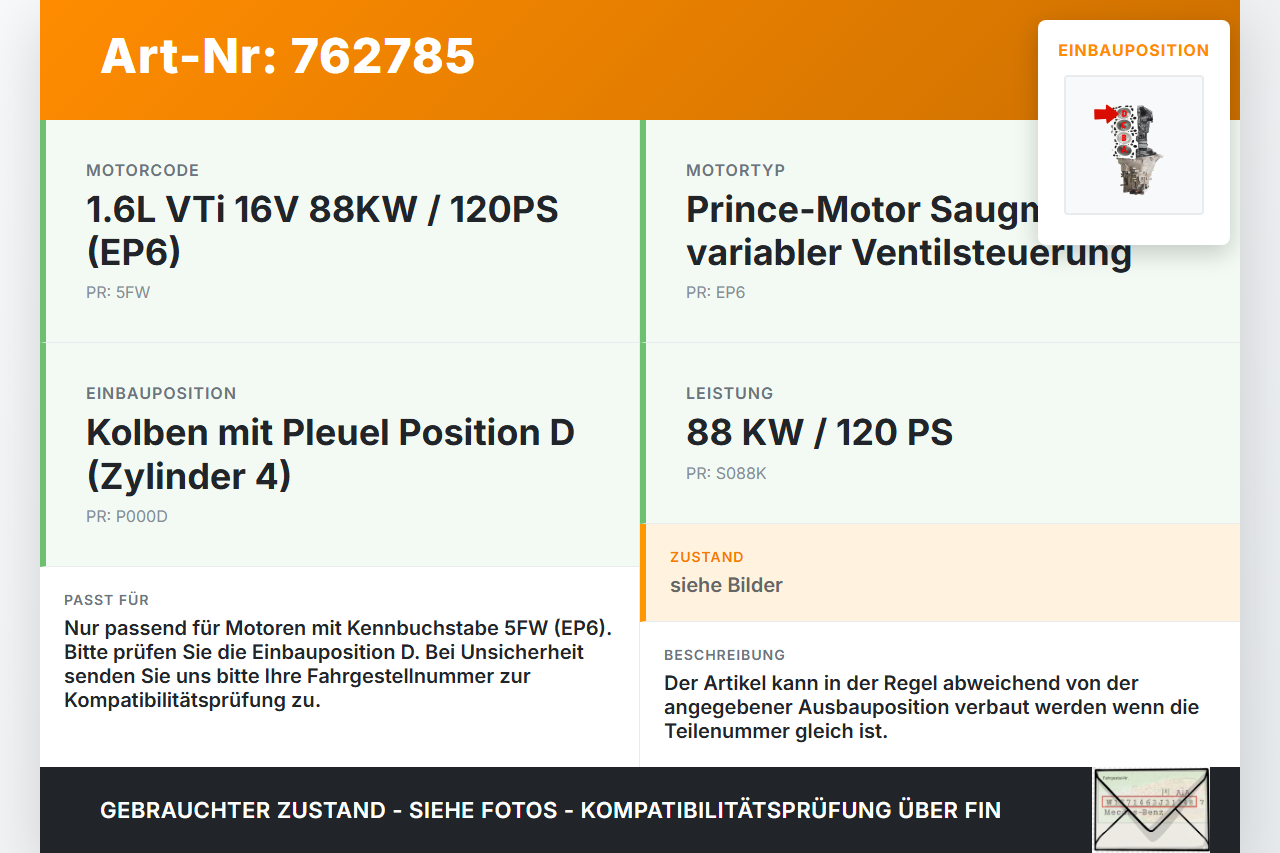 Peugeot 207 CC 07-09 1,6 88KW 5FW EP6 Kolben mit Pleuel Pos D Peugeot 207 CC 07-09 19.05.2008 gebraucht Vorschau 3