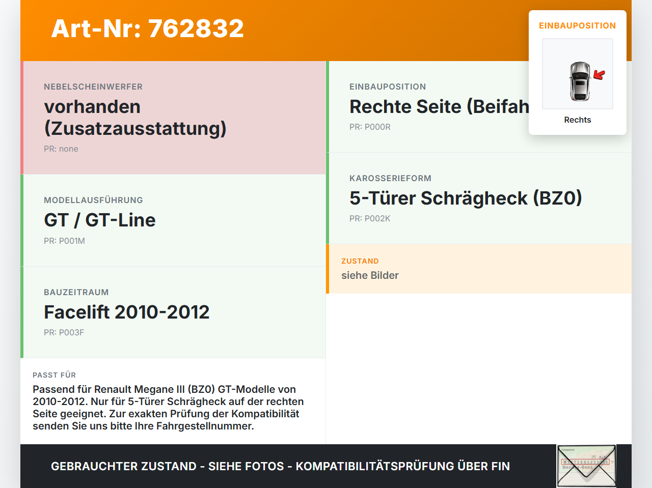 Renault Megane III BZ0 GT 10-12 Lim Rückleuchte Rücklicht Heckleuchte Rechts orig Renault Megane III BZ0 GT 10-12... Vorschau 3