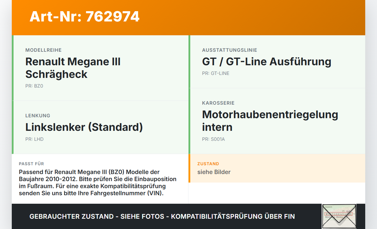 Renault Megane III BZ0 GT 10-12 Hebel Entriegelung für Motorhaube Renault Megane III BZ0 GT 10-12 27.08.2010 gebraucht Vorschau 3