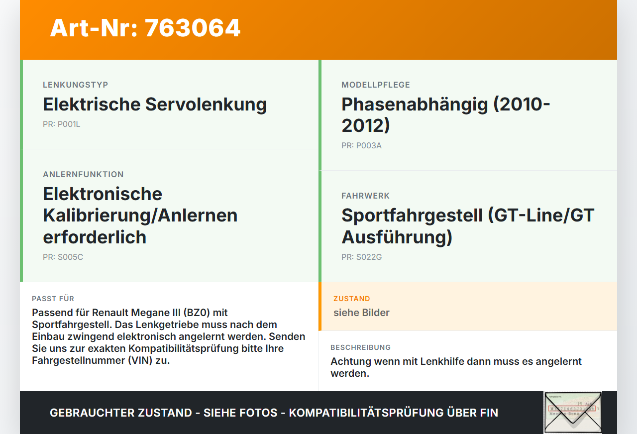 Renault Megane III BZ0 GT 10-12 Lenkgetriebe Servolenkung Renault Megane III BZ0 GT 10-12 27.08.2010 490017022R... Vorschau 3