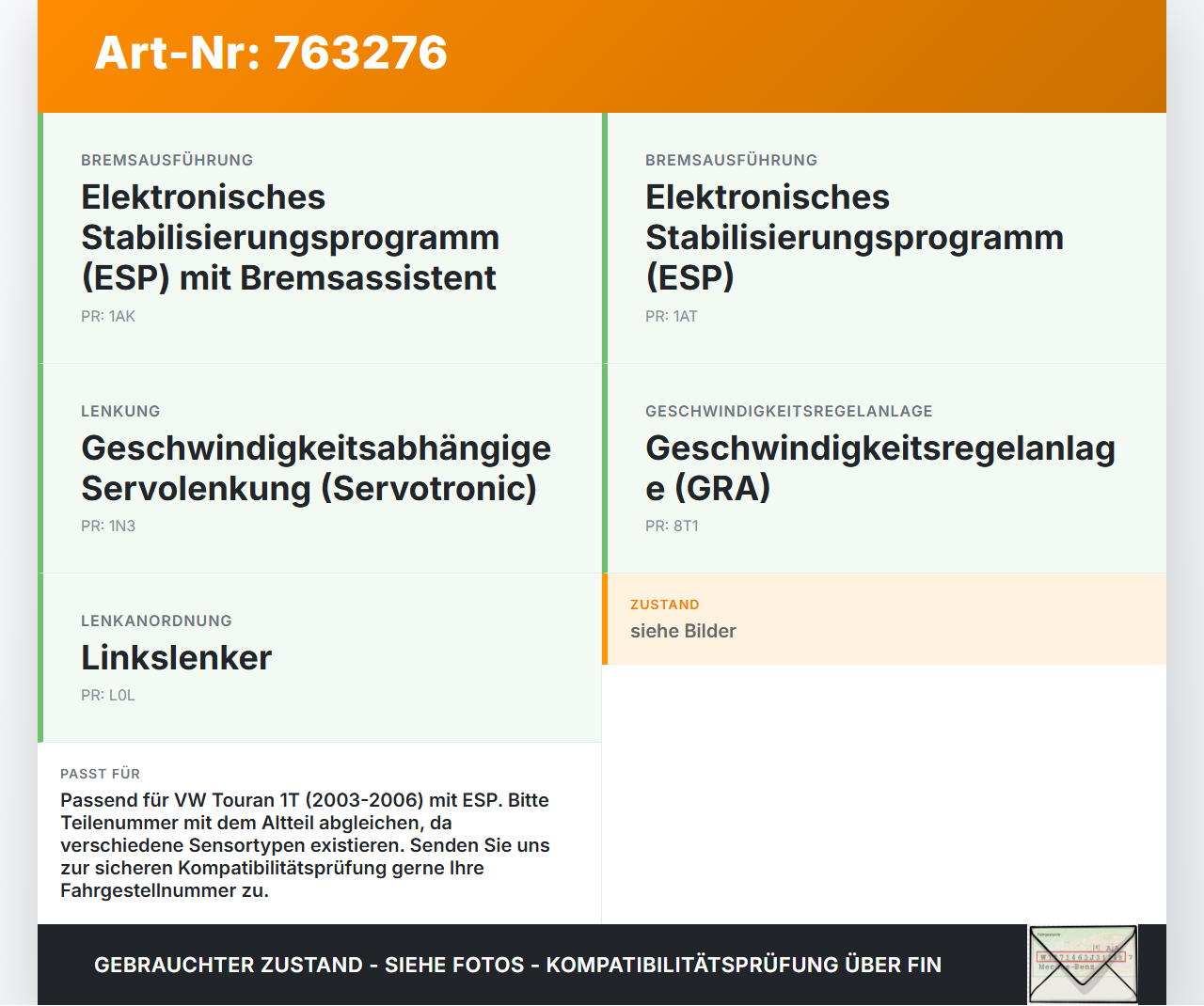 VW Touran 1T 03-06 ESP Sensor Steuergerät SG Beschleunigungssensor VW Touran 1T 03-06 06.10.2003 1K0907655B... Vorschau 3