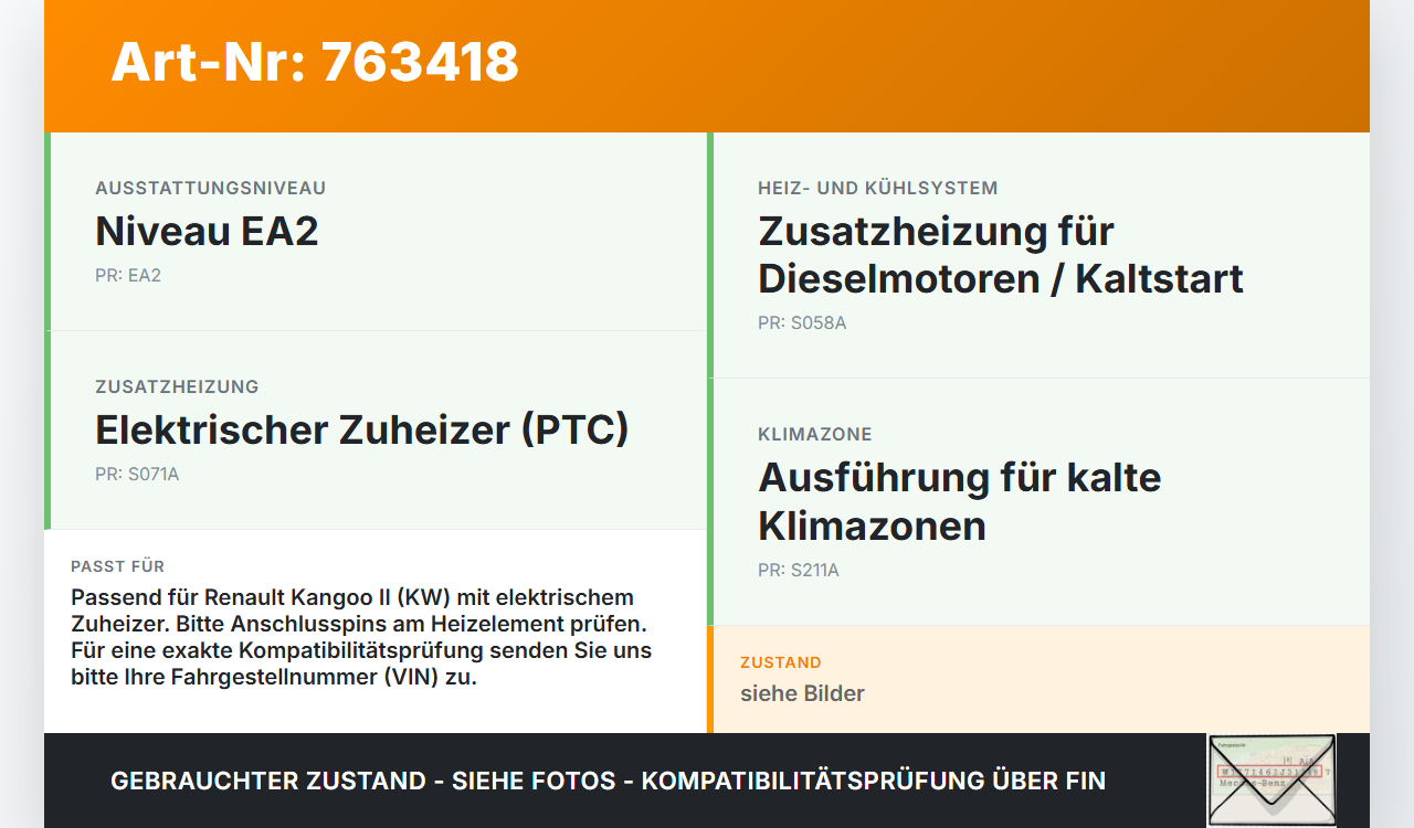 Renault Kangoo II KW 08-13 Zusatzheizung Zuheizer Heizelement Elektrisch Renault Kangoo II KW 08-13 01.02.2009... Vorschau 3