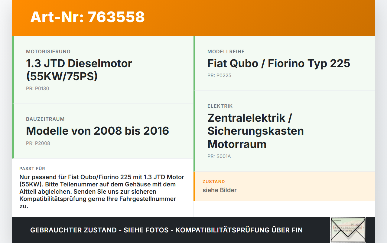 Fiat Qubo Fiorino 225 08-16 JTD 1,3 55KW Sicherungskasten Zentralelektrik Fiat Qubo Fiorino 225 08-16 27.07.2011... Vorschau 3