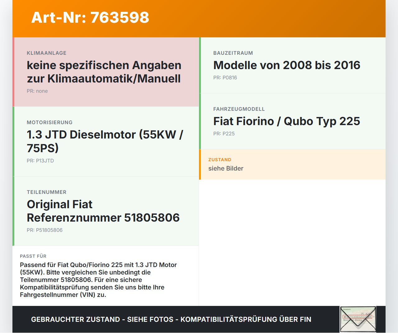 Fiat Qubo Fiorino 225 08-16 JTD 1,3 55KW Wasserkühlerlüfter Lüfter für Kühler Fiat Qubo Fiorino 225 08-16... Vorschau 3