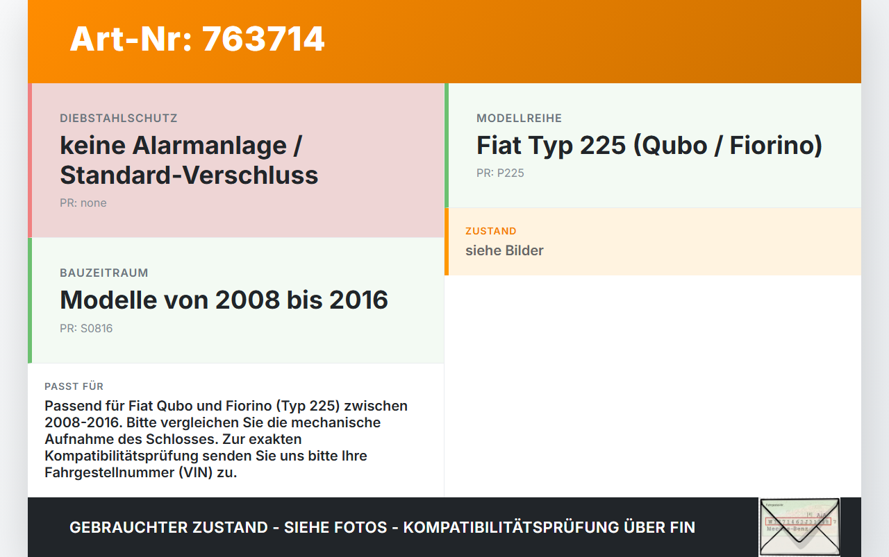 Fiat Qubo Fiorino 225 08-16 Haubenschloss Motorhaubenschloss Schloss Fiat Qubo Fiorino 225 08-16 27.07.2011 gebraucht Vorschau 3