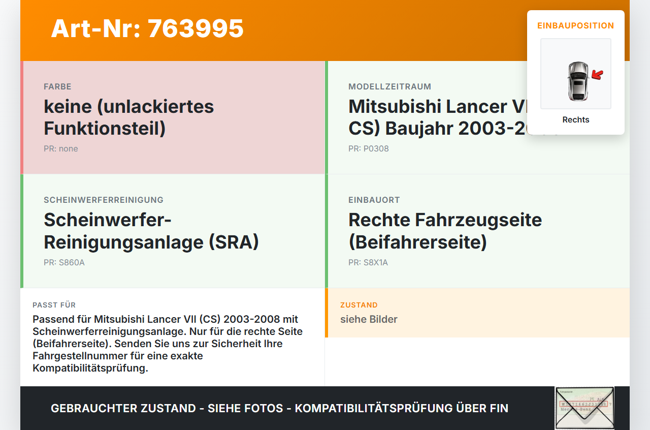 Mitsubishi Lancer VII CS 03-08 Waschdüse für Scheinwerfer Rechts Mitsubishi Lancer VII CS 03-08 09.02.2005 87664... Vorschau 3