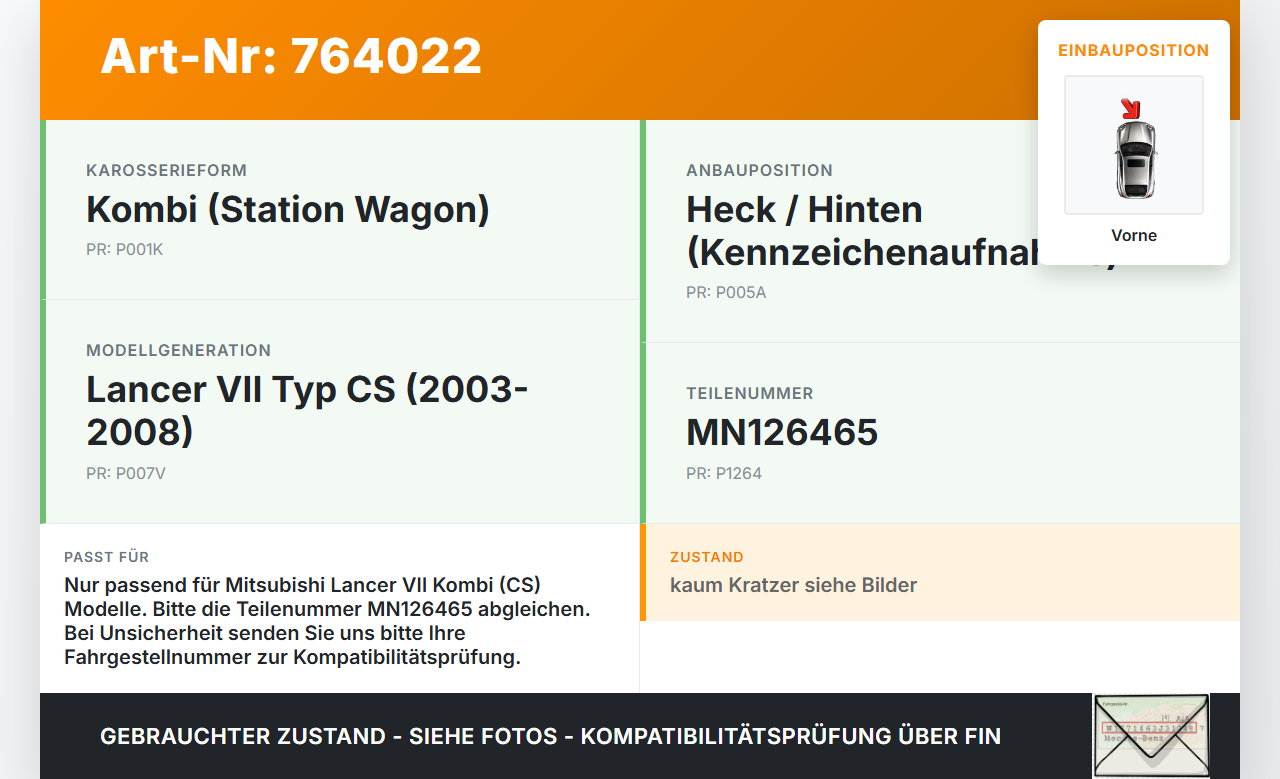 Mitsubishi Lancer VII CS 03-08 Kombi Heckblende Kennzeichenblende Vorne Mitsubishi Lancer VII CS 03-08 09.02.2005... Vorschau 3