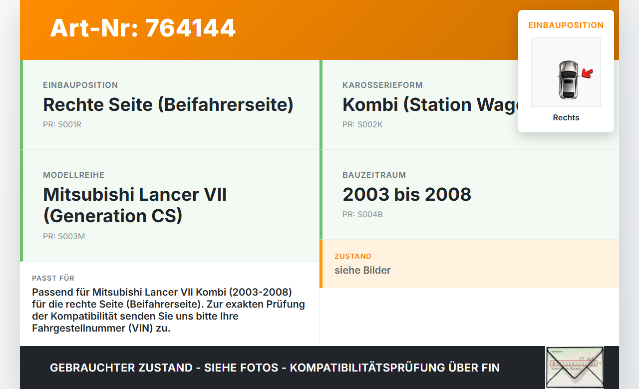 Mitsubishi Lancer VII CS 03-08 Kombi Scharniere Scharnier für Motorhaube Rechts Mitsubishi Lancer VII CS 03-08... Vorschau 3