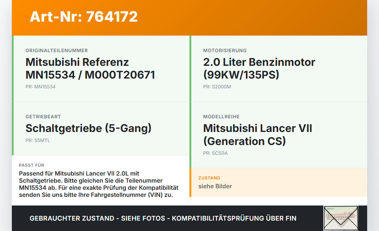Mitsubishi Lancer VII CS 03-08 2,0 99KW Anlasser Starter Mitsubishi Lancer VII CS 03-08 09.02.2005 MN15534... Vorschau 3